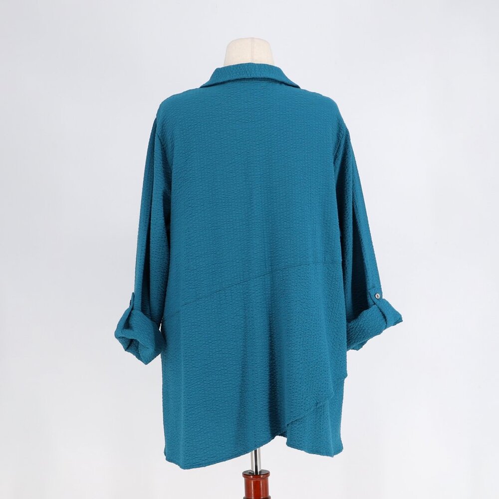 SOFT SURROUNDINGS Marianna Crinkle Tunic Top in Teal Blue Size 1X - Picture 4 of 6